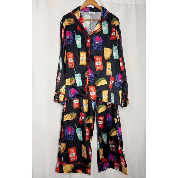 Sheshow Other - Sheshow Taco Bell Pajama Set XXL Black Satin Long Sleeve Shirt and Pants